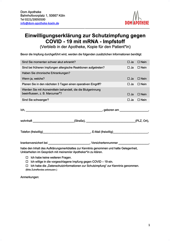 Erklärung zur Covid-19-Schutzimpfung zum Download